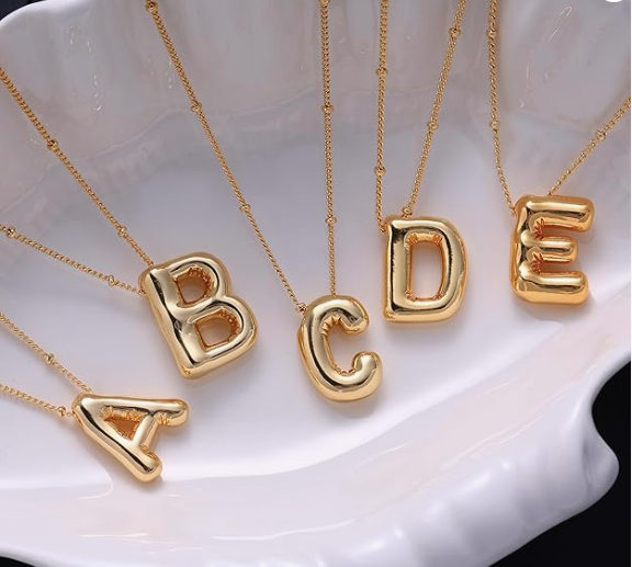 Gold Bubble Letter Necklace for Women, 14k Gold Plated Balloon Initial Letter Pendant Necklace Dainty Charm Initial Necklaces for Women Trendy Chunky Custom Name Necklace Gold Jewelry for Women